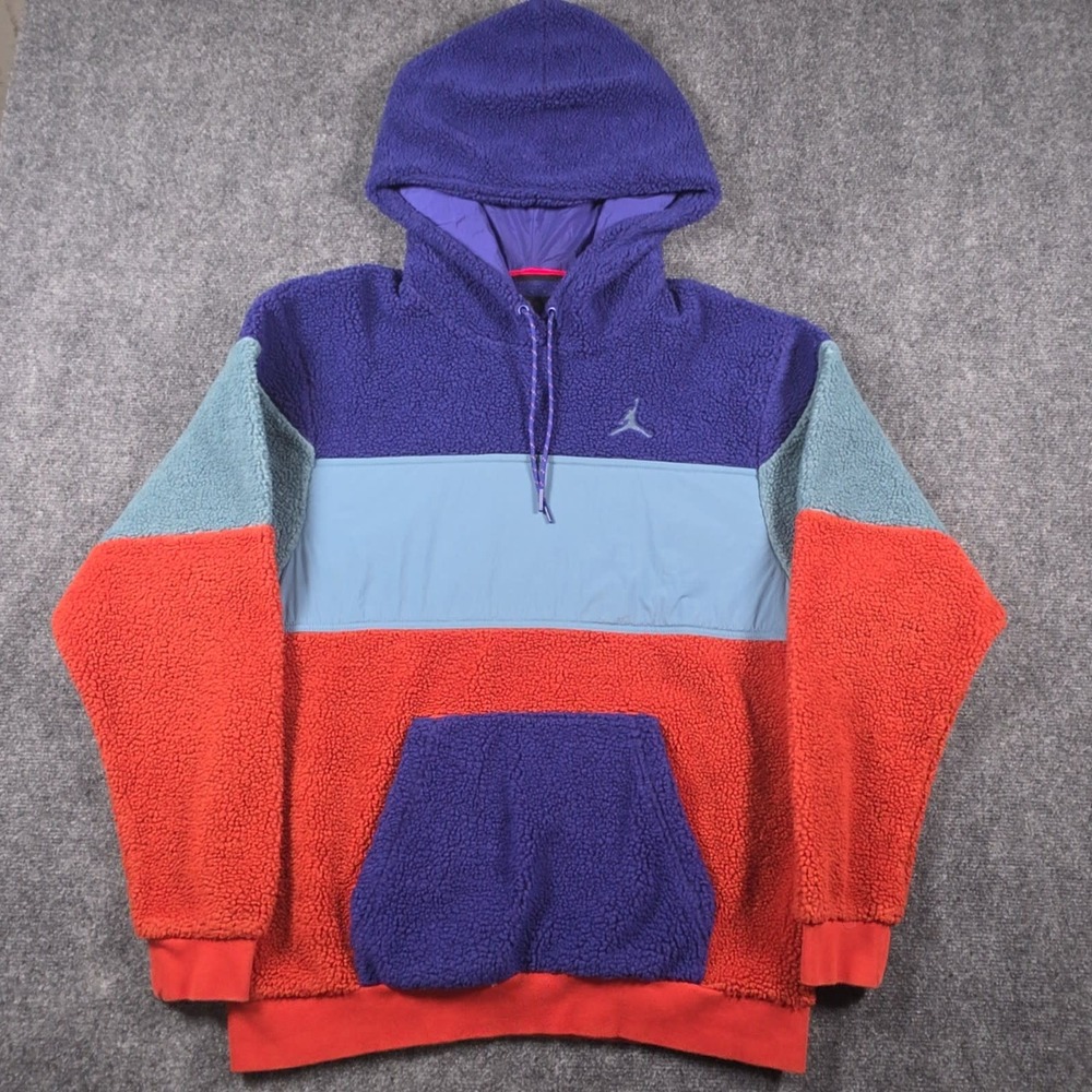 Nike Jordan Tri-Color Sherpa Hoodie Mens M Colorblock Cozy Jumpman BQ6951